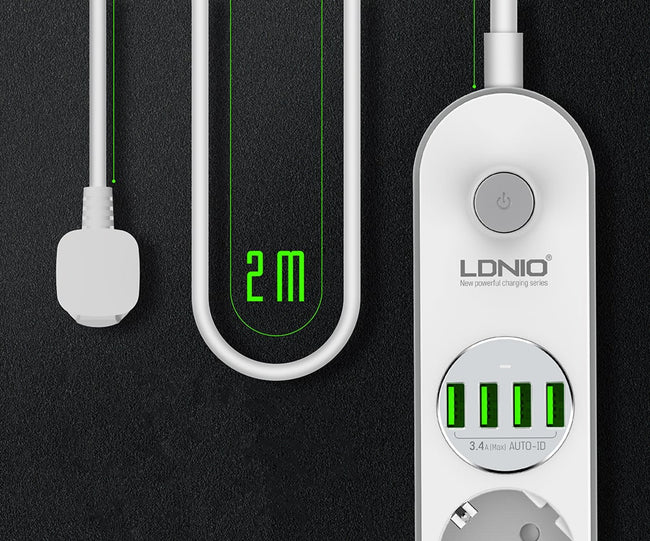 LDNIO® Listwa Zasilająca, Przedłużacz, 4 Gniazda - 2 Metry