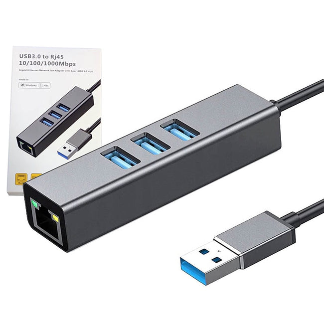 Karta Sieciowa USB 3.0 + Hub (3x USB), Gigabit Ethernet, RJ45