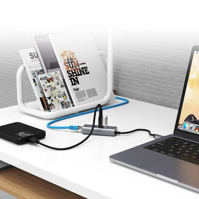 Karta Sieciowa USB 3.0 + Hub (3x USB), Gigabit Ethernet, RJ45