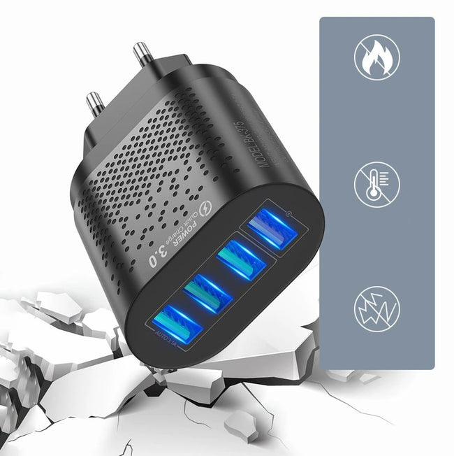 Ładowarka Sieciowa - Szybkie Ładowanie, LED, 4x USB