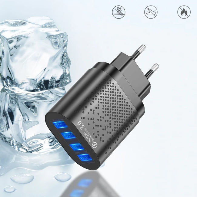 Ładowarka Sieciowa - Szybkie Ładowanie, LED, 4x USB