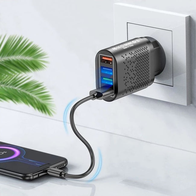 Ładowarka Sieciowa - Szybkie Ładowanie, LED, 4x USB