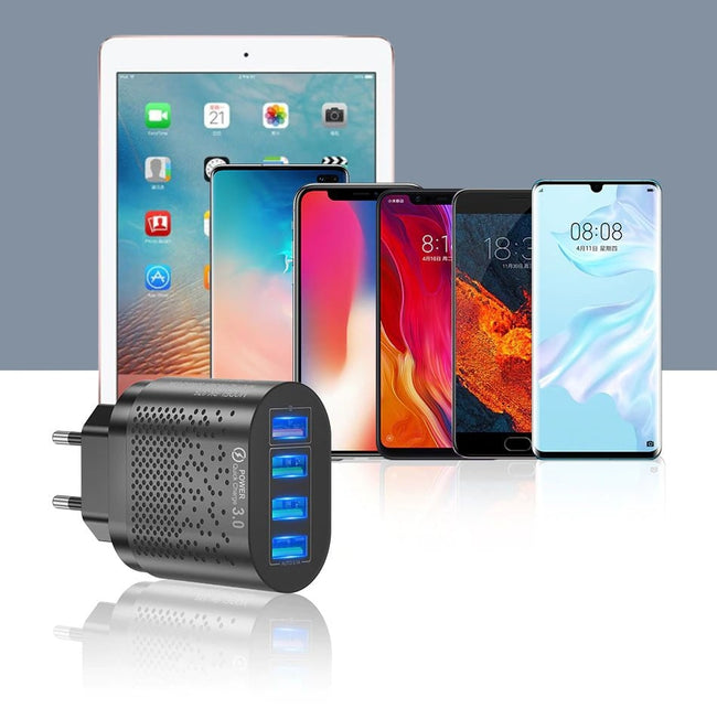 Ładowarka Sieciowa - Szybkie Ładowanie, LED, 4x USB