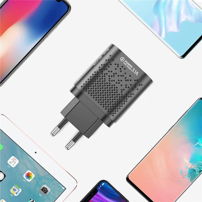 Ładowarka Sieciowa - Szybkie Ładowanie, LED, 4x USB