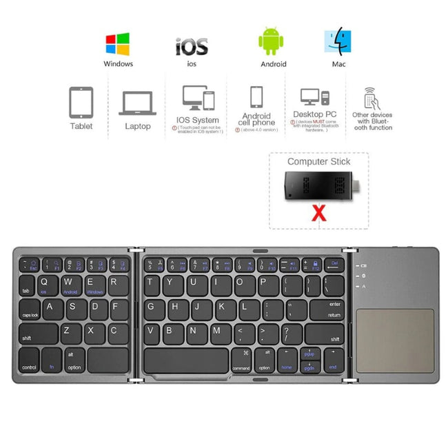 Klawiatura Bezprzewodowa B033 - Składana, Touchpad