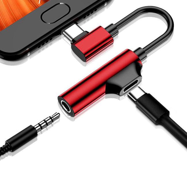 Adapter USB-C - Słuchawki (Jack 3,5 mm) + Ładowanie (kabelek)