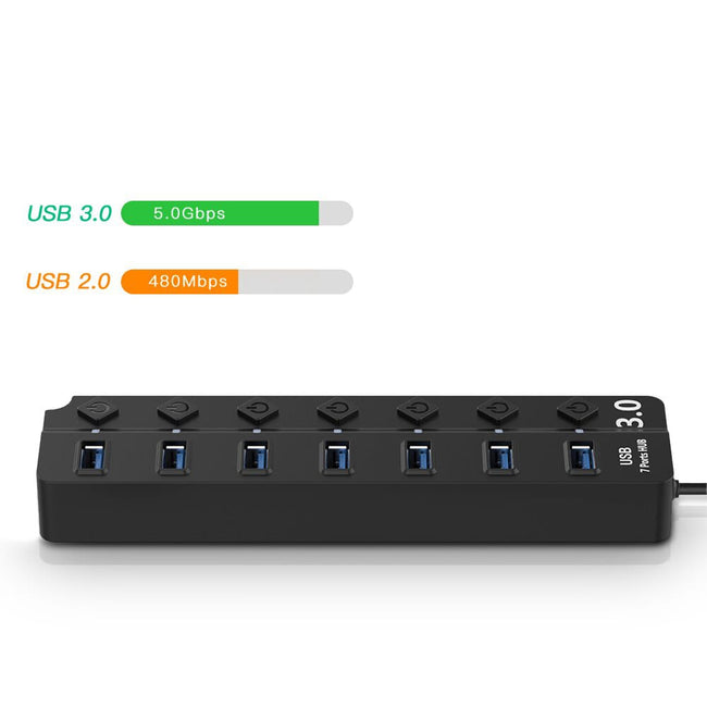 HUB / Rozdzielacz - 7 Portów USB + Włączniki