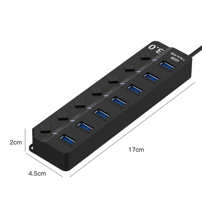 HUB / Rozdzielacz - 7 Portów USB + Włączniki