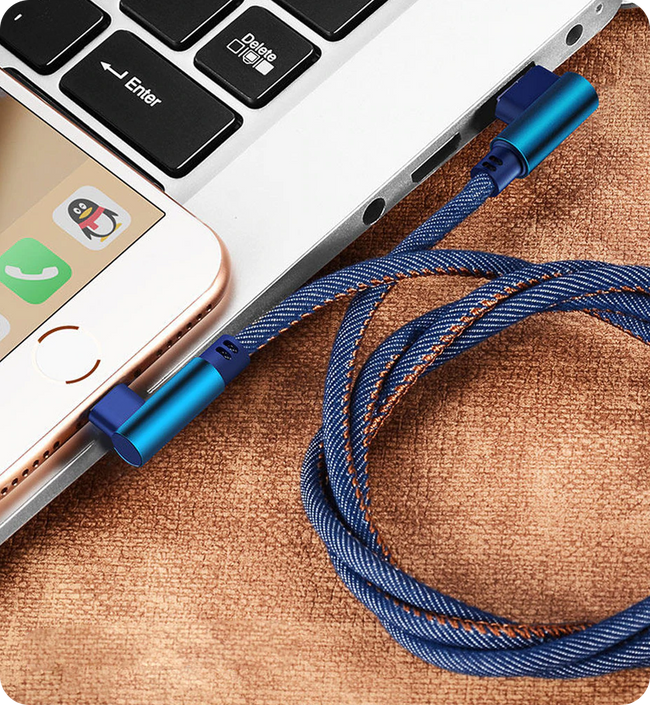 Kabel Kątowy Lightning, Jeansowy - 1 Metr