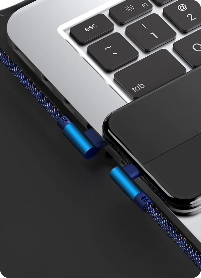 Kabel Kątowy Lightning, Jeansowy - 1 Metr