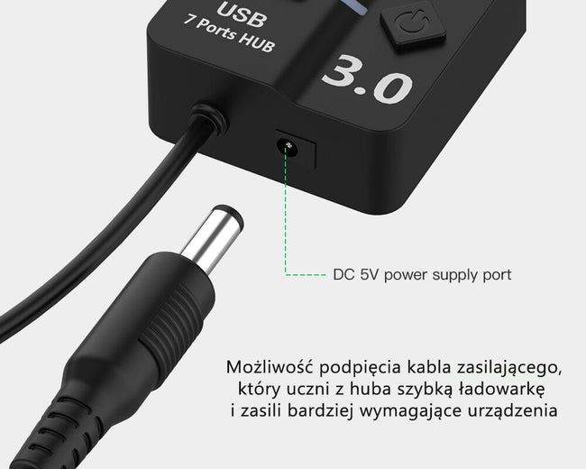 HUB / Rozdzielacz - 7 Portów USB + Włączniki