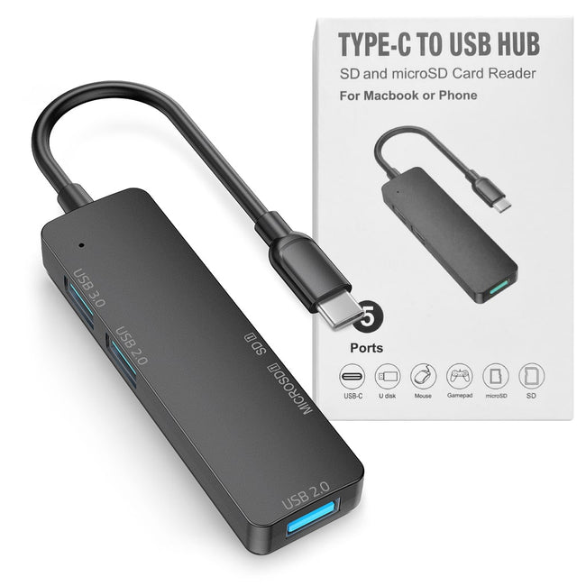 HUB, Rozdzielacz - USB-C - 3xUSB + Czytnik Kart SD / Micro SD
