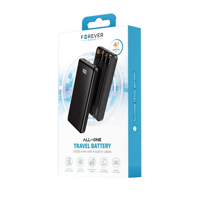 Powerbank Forever z Wbudowanymi Kablami- 10000 mAh - Czarny