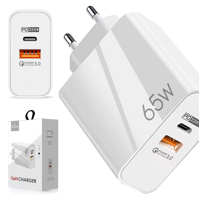 Szybka Ładowarka Sieciowa Phoneo USB + USB-C - GaN 65W