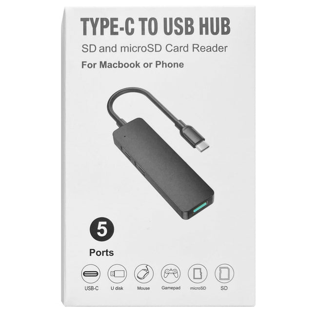 HUB, Rozdzielacz - USB-C - 3xUSB + Czytnik Kart SD / Micro SD