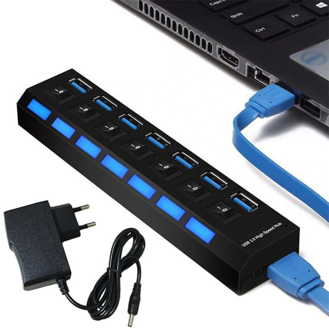 HUB / Rozdzielacz - 7 Portów USB + Wyłączniki