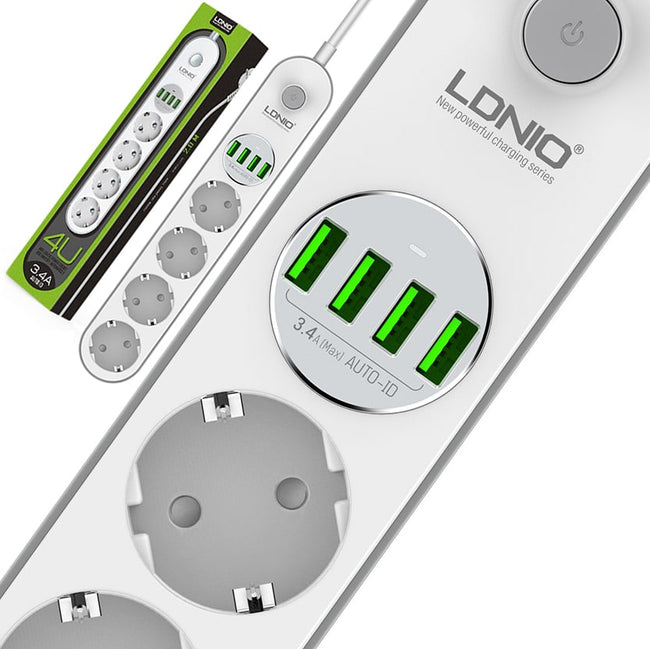 LDNIO® Listwa Zasilająca, Przedłużacz, 4 Gniazda - 2 Metry