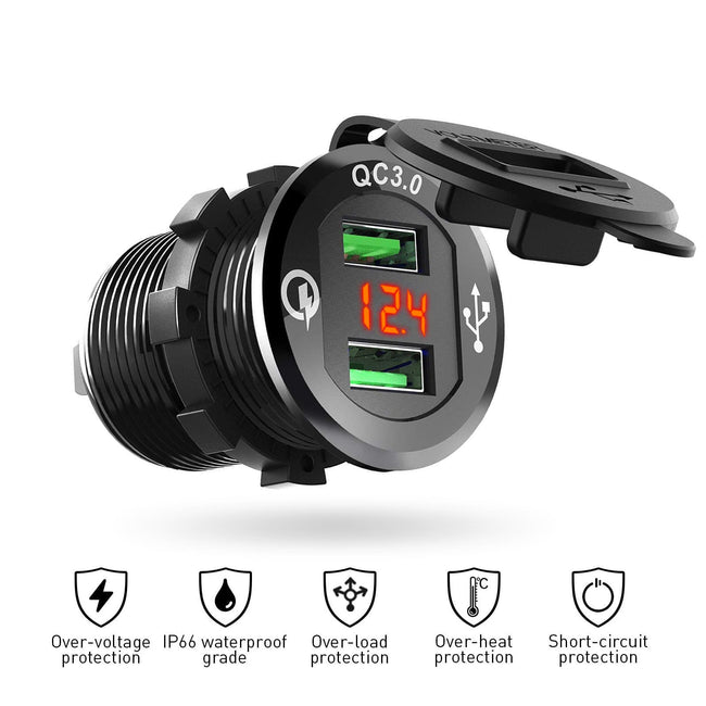 Gniazdo Zapalniczki Uniwersalne QC 3.0 do Motoru - Pomarańczowy