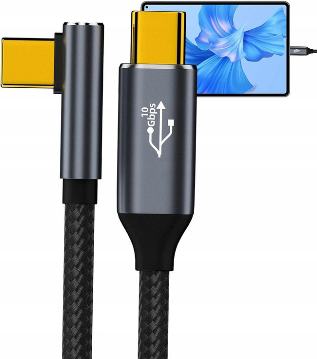 KABEL USB-C USB 3.1 TYP C - TYPE C KĄTOWY 90 FAST CHARGE 10GBPS 4K 1M