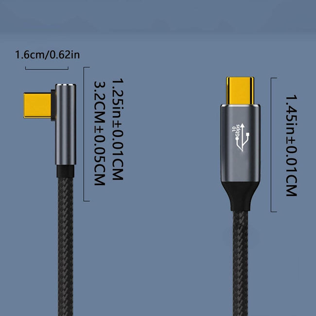 KABEL USB-C USB 3.1 TYP C - TYPE C KĄTOWY 90 FAST CHARGE 10GBPS 4K 1M