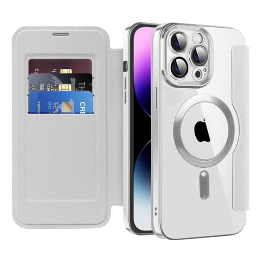 Etui Flip Wallet Magsafe iPhone 14 Pro - Srebrny