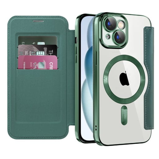 Etui Flip Wallet Magsafe iPhone 15 Plus - Zielony