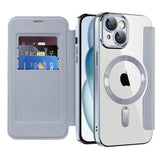 Etui Flip Wallet Magsafe iPhone 15 Plus - Srebrny