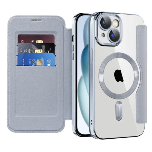 Etui Flip Wallet Magsafe iPhone 14  - Srebrny