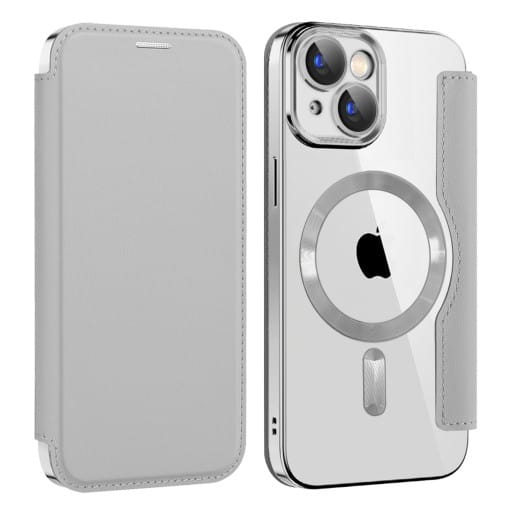 Etui Flip Wallet Magsafe iPhone 15 Plus - Srebrny