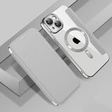 Etui Flip Wallet Magsafe iPhone 15 Pro Max - Srebrny