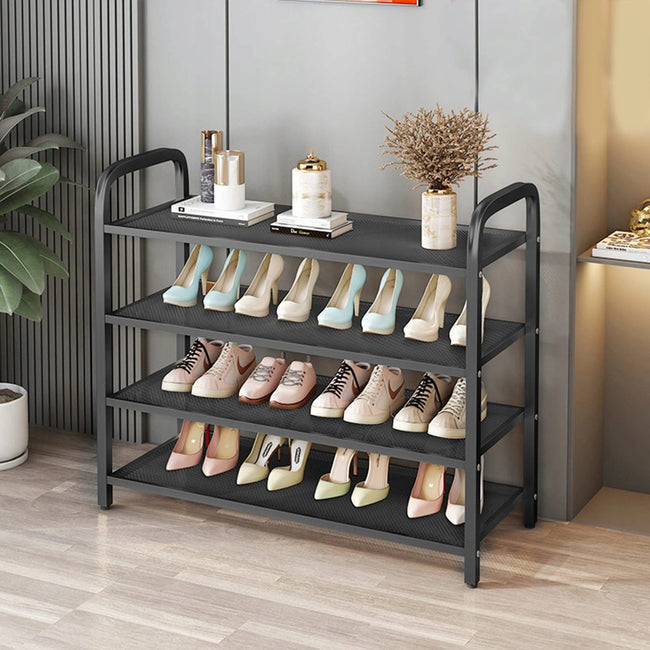 Metalowy Regał na Buty 4 Poziomy Czarny 63 × 63 × 25 cm