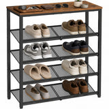 Rustykalna Szafka na Buty 5 Poziomów Brązowo Czarna 75 × 30 × 93 cm