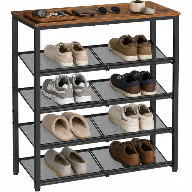 Rustykalna Szafka na Buty 5 Poziomów Brązowo Czarna 75 × 30 × 93 cm
