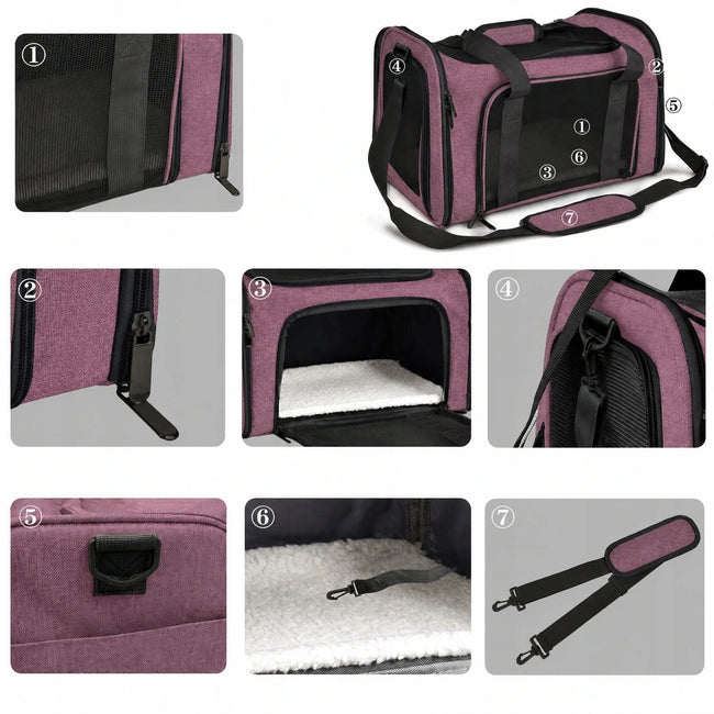 Transporter / Torba dla Psa / Kota do 9kg - Składany, Wentylowany - Różowy
