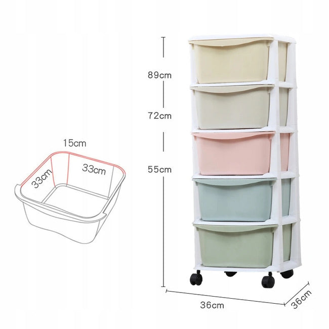 Regał Plastikowy na Kółkach 5 Szuflad Organizer Pastelowy