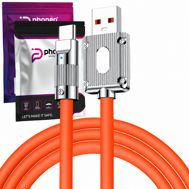 Kabel Phoneo USB do USB-C - 120W, 7A, 1,5 m, Pomarańczowy