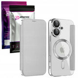 Etui Phoneo Flip z Klapką RFID do MagSafe do iPhone 16 - Srebrne