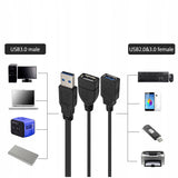 Hub / Splitter 1x Męskie USB 3.0 do 2x Żeńskie USB 2.0 i 3.0 - Ładowanie i Transmisja