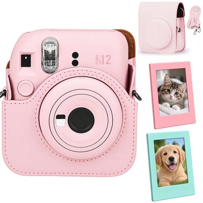 Etui na Fujifilm Instax Mini 12 - Różowe + gratis 2 ramki magnetyczne