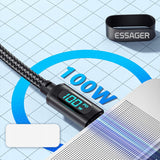 Kabel Essager USB-C Quick Charge - Transfer Danych, Miernik Prądu - 100W / 5A - 2M