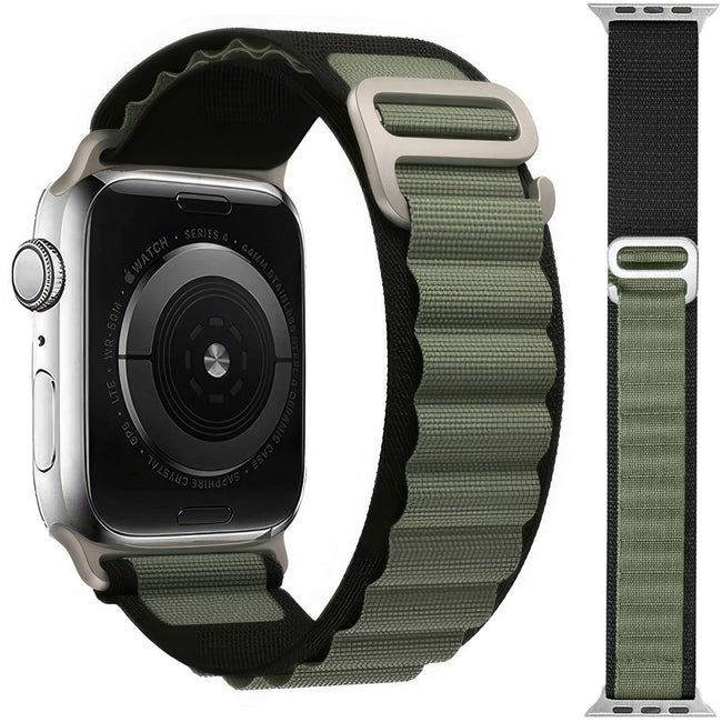 Pasek / Opaska z Metalową Zapinką do Apple Watch 42 / 44 / 45 / 49mm - Khaki-Czarny