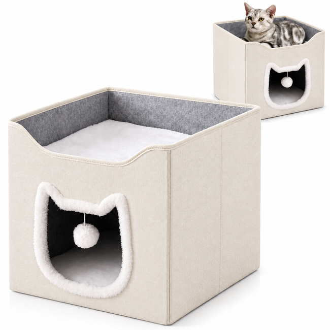 Domek dla Kota 2w1 z Budką i Miękkimi Poduszkami - Składane Legowisko dla Kota