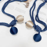 Upięcie Do Zasłon, Firan - Plecione Kule - Granatowo-Beżowe - 2 szt.