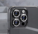 Ring z Cyrkoniami ze Szkłem Hartowanym na Obiektyw Aparatu - iPhone 16 Pro Max - Czarny