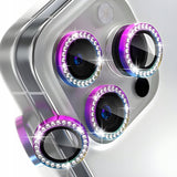 Ring z Cyrkoniami ze Szkłem Hartowanym na Obiektyw Aparatu - iPhone 16 Pro - Tęczowy