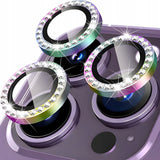 Ring z Cyrkoniami ze Szkłem Hartowanym na Obiektyw Aparatu - iPhone 16 Pro - Tęczowy