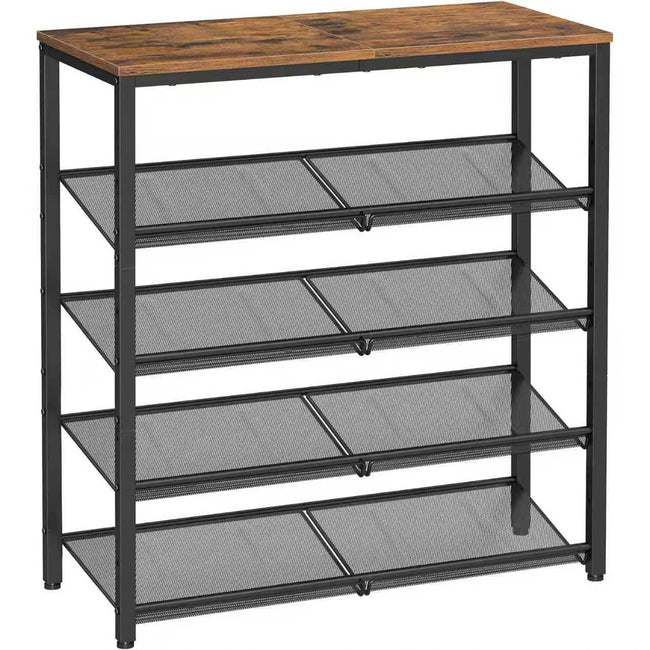Rustykalna Szafka na Buty 5 Poziomów Brązowo Czarna 75 × 30 × 93 cm
