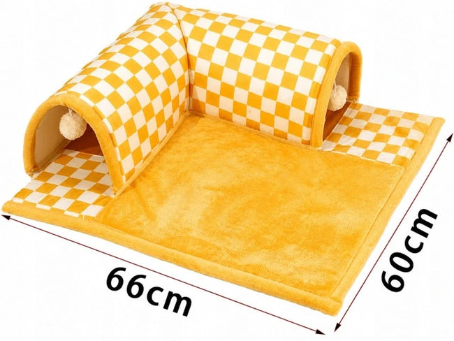 Legowisko / Mata z Tunelem i Pomponami dla Psa, Kota, Gryzoni - 66 × 60 cm