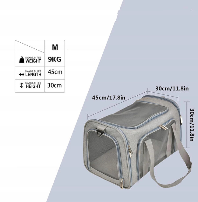 Transporter / Torba dla Psa / Kota do 9kg - Składany, Wentylowany - Szary