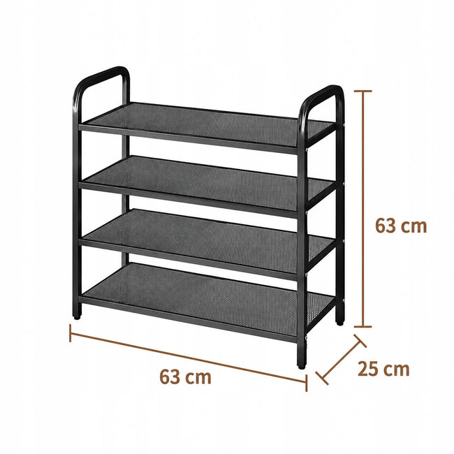 Metalowy Regał na Buty 4 Poziomy Czarny 63 × 63 × 25 cm